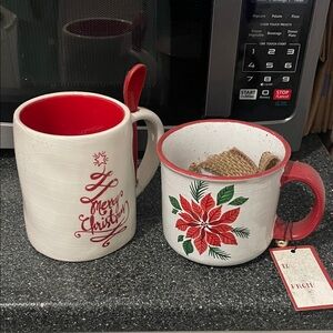 Festive Red and White Holiday Mug Set